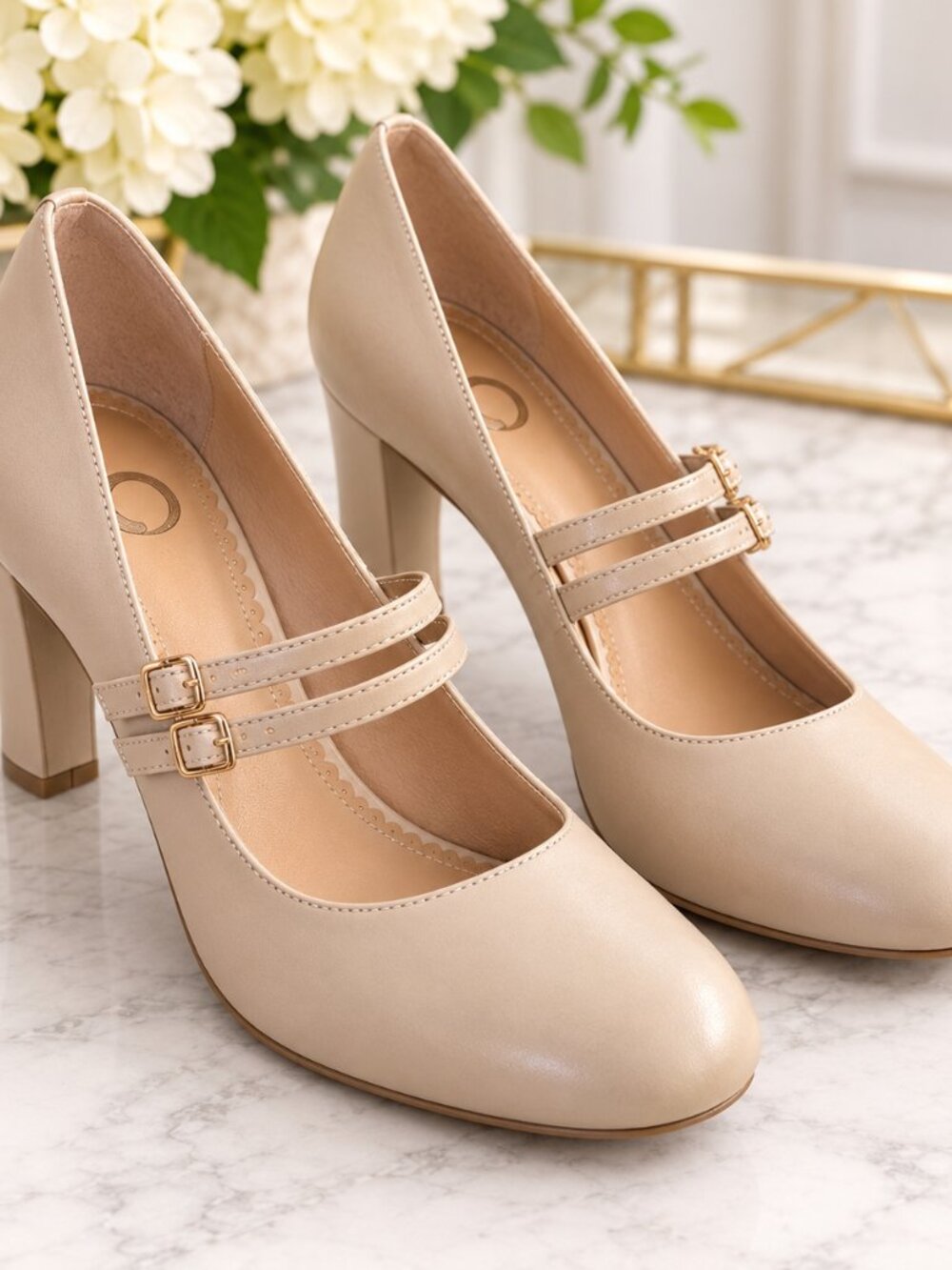 Journee Collection Nude Mary Jane Block Heel Pumps Size 10 NWOB